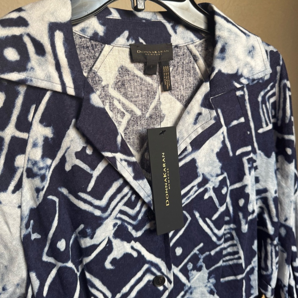 NWT Donna Karan New York LINEN-BLEND PRINTED MIDI SHIRT DRESS Sz 6 - Picture 13 of 16